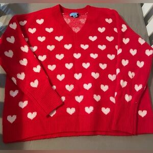 CeCe Red Heart V-Neck Sweater